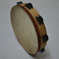 Tamburelli in legno di faggio fiammati con pelle di capretto diametro cm 30 altezza cm 6 con n. 14 coppie di sonagli da cm 4 - immagine 3