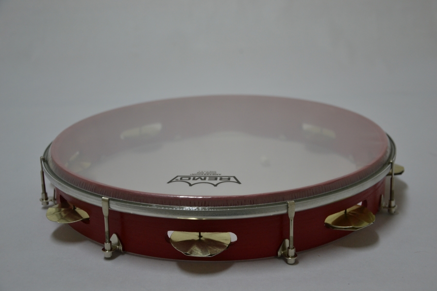 Tamburelli sintetici accordabili in legno di faggio rosso, diametro cm 35 altezza cm 5,7 con n°7 coppie di sonagli da cm 5